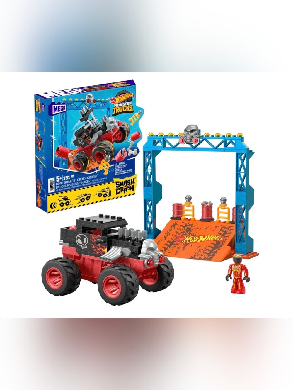 Mega Hot Wheels x Lego Monster Trucks Bone Shaker Crush Course Toy - Red & Black